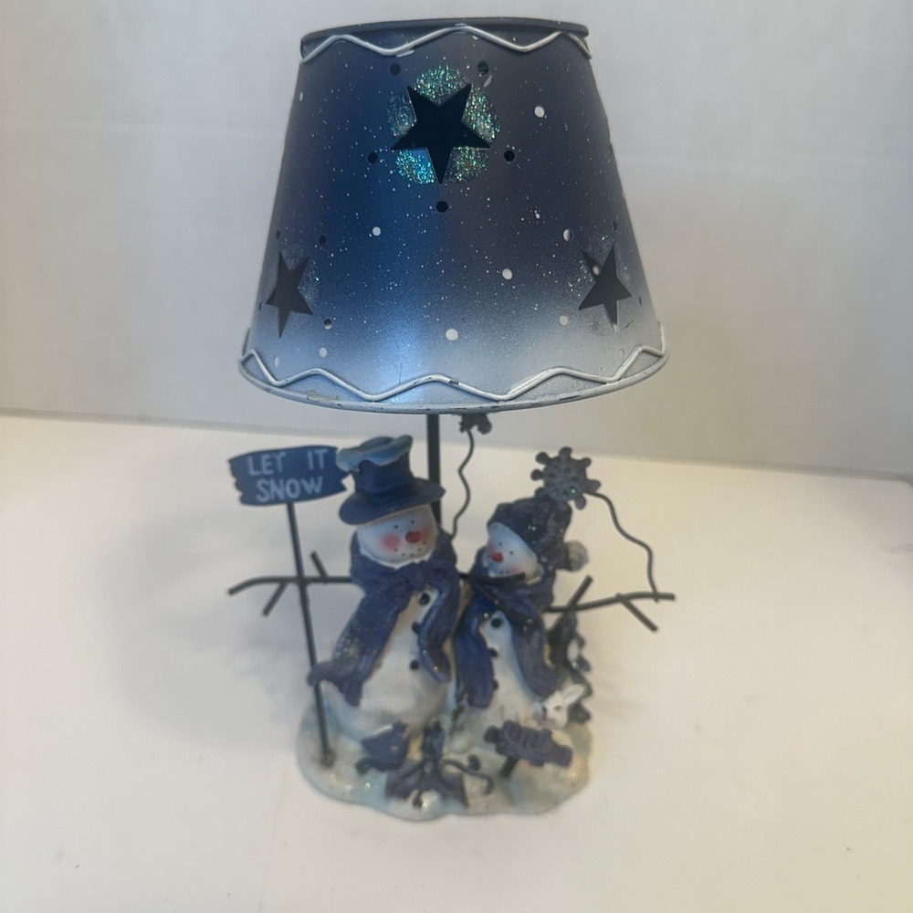 Snowman Let It Snow Jar Candle Holder Topper Blue Star Metal Shade Winter Decor - Picture 3 of 12